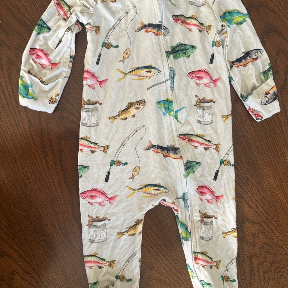 Caden Lane double zip bamboo onesie jammies fish pattern
